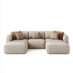 A large modular sectional sofa with beige upholstery, featuring comfortable seating and matching throw pillows, perfect for modern living rooms.