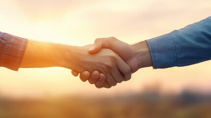 Business Partnership Handshake at Sunset