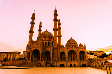Fototapeta premium Capture of Heydar Mosque in Baku, Azerbaijan. Religion and Hospitality Concept. Religious Travel. Islam.