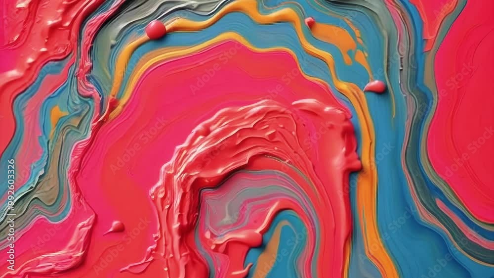 Aufkleber Relief strokes of bright color in red-blue and orange flow and blend in abstract animation, creating composition with a sense of textural depth