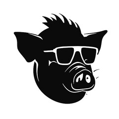 Pig head icon. Swine logo. Animal label. Piggy mascot. T shirt print.