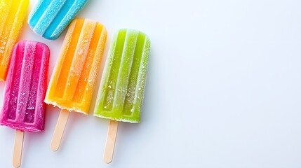Colorful frozen popsicles on a clean white background