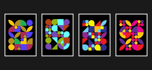 colorful Abstract modern Bauhaus posters. Minimal Swiss retro art design paintings templates with geometric shapes. illustration in simple vintage postmodernism for business brochure, poster interior