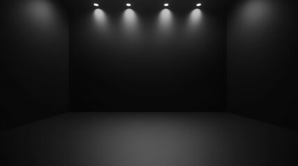 A sleek black studio room, perfect for showcasing products or as a clean background for any creative project.
