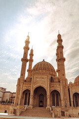 Fototapeta premium Capture of Heydar Mosque in Baku, Azerbaijan. Religion and Hospitality Concept. Religious Travel. Islam.