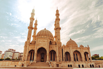 Fototapeta premium Capture of Heydar Mosque in Baku, Azerbaijan. Religion and Hospitality Concept. Religious Travel. Islam.