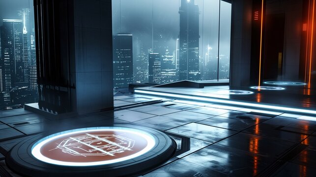 Futuristic Urban Interior with Neon Lighting