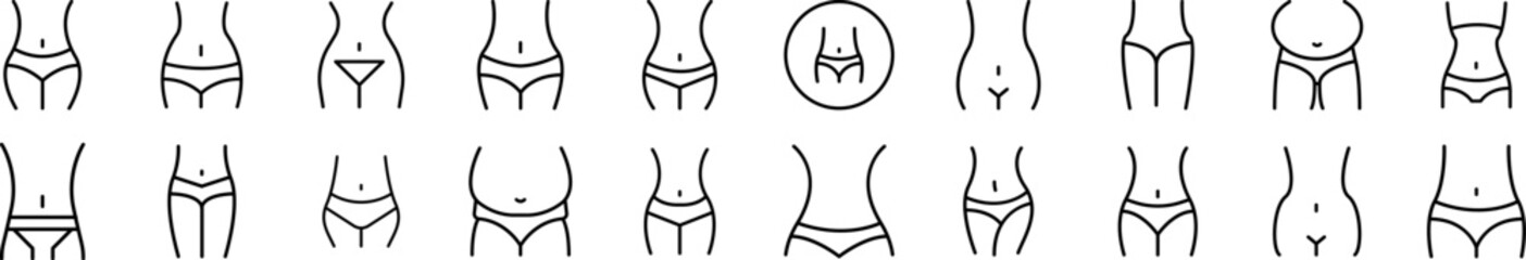Waist Related Line Icons for Web Sites, Books, Cards, Apps. Editable Stroke. Suitable for Web Sites, Books, Cards, Apps
