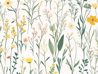 Colorful wildflower pattern on white background