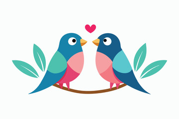 Obraz premium Love two Birds sitting on branch vector design. 
