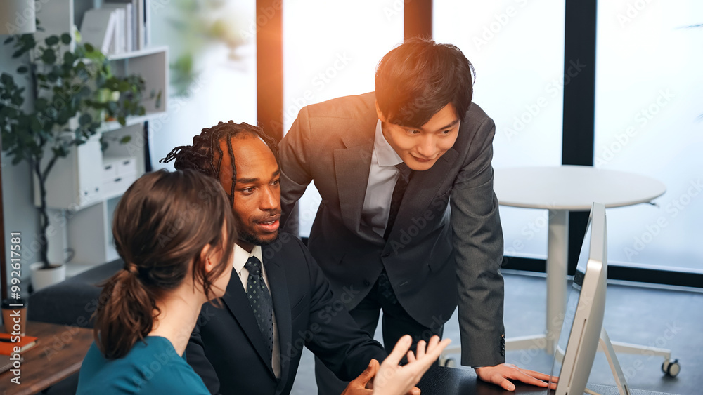 Aufkleber a group of multinational business people having a meeting about corporate management while looking a