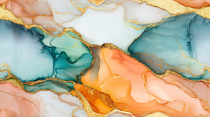 Naklejka premium Abstract art pieces featuring color combinations, textures, geometric patterns, and golden elements, including watercolor landscapes and graphic compositions with golden lines