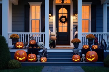 Obraz premium Halloween Embellished Abode with Creepy Critters and Festive Decor