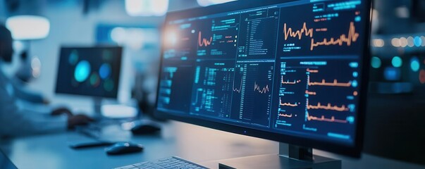 AI-driven software predicting future health trends on a doctor's computer screen, predictive analytics, preventive medicine