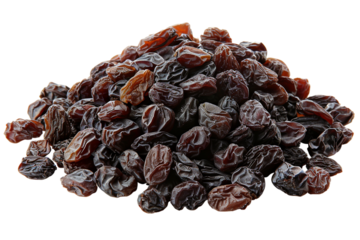 Pile of raisins, isolated against a transparent background