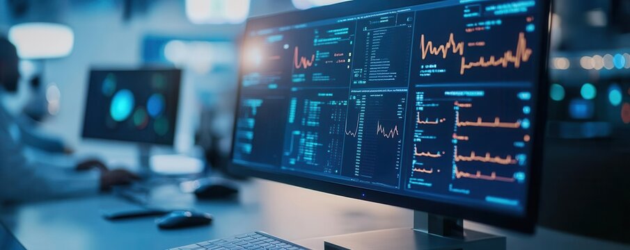 AI-driven software predicting future health trends on a doctor's computer screen, predictive analytics, preventive medicine