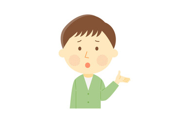 困った顔で話す男性
