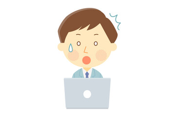 パソコンを見て驚く男性社員