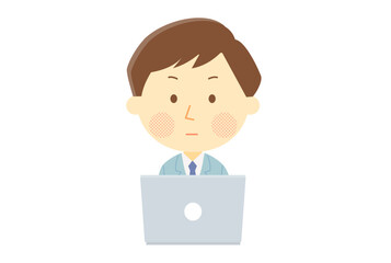 真剣な顔でパソコンを使う男性社員のイラスト