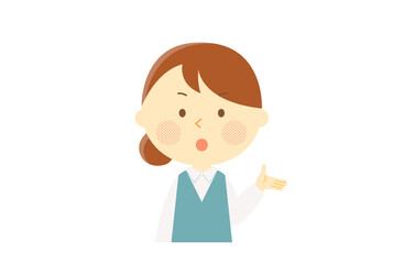 真剣な顔で話す女性社員のイラスト