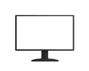 Computer monitor mockup. Pc template with a blank screen. Desktop on white and transparent background.
