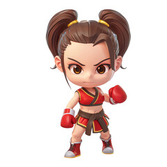 A cute cartoon girl with pigtails and boxing gloves, ready to fight.