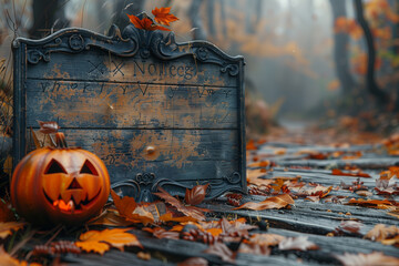 Halloween holiday frame with party decorations from pumpkins, bats,  Happy halloween greeting card 
.Halloween decorations, Halloween party greeting card mockup with copy space. Flat lay, top view, 