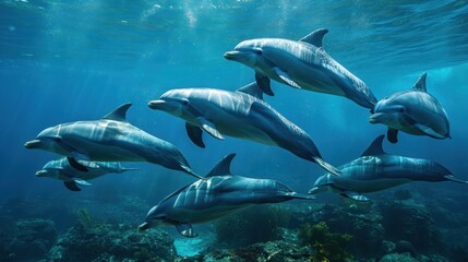 A group of dolphins swimming together