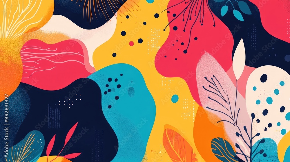 Fototapete a vibrant abstract homepage design in bohemian style, with layered patterns, geometric elements, and