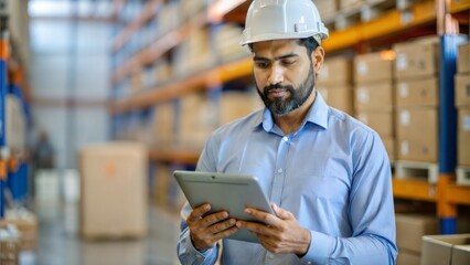 Indian Manager Checking Inventory with Tablet
