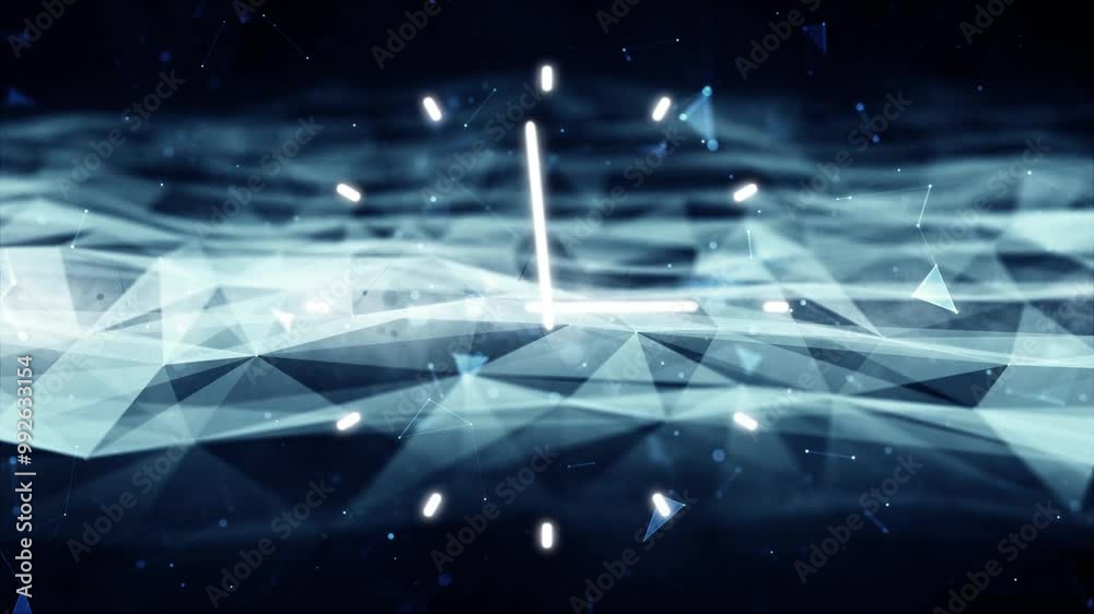 Sticker seamless looping digital wavy network with time clock animation.