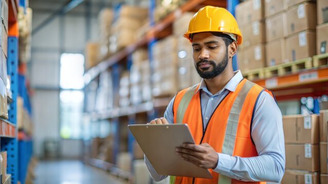 Indian Warehouse Worker Conducting Shipment Inspection
