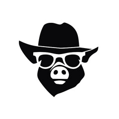 A pig wearing glasses and a hat  , silhouette vector illustration transparent background
