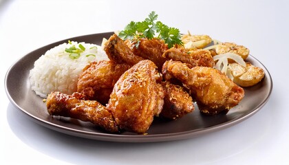 Thai Food, Thai Garlic Fried Chicken on white background isolated.