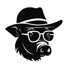 A pig wearing glasses and a hat  , silhouette vector illustration transparent background
