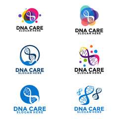 DNA care set logo design template. icon for science technology, vector illustration