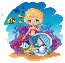 Mermaid with Colorful Coral Reef