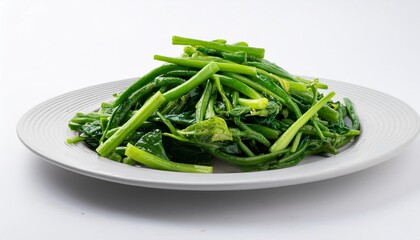 Thai Food, Thai Morning Glory Stir-Fry on white background isolated.