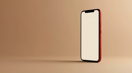 A smartphone with a blank screen standing upright on a neutral background, ideal for app mockups