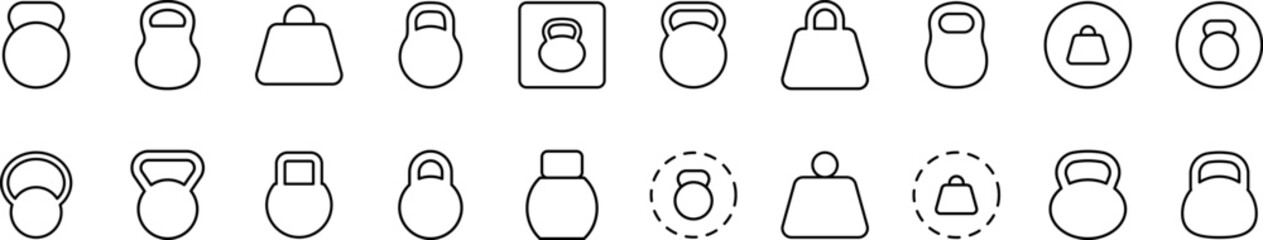 Kettlebell or Weight Bundle of Thin Icons. Editable Stroke. Suitable for Web Sites, Books, Cards, Apps