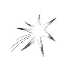 A minimalist stencil illustration of a shooting star with a long tail. Black ink creates a modern and elegant design in stencil printing style.