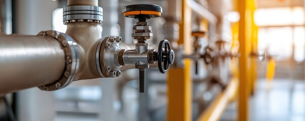 Fototapeta premium industrial piping and valves in a factory setting, showcasing modern infrastructure and machinery.