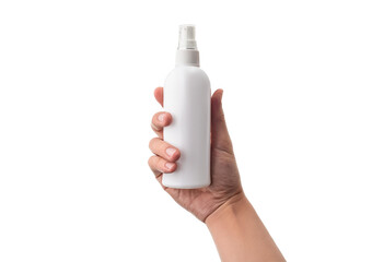 Hand holding Spray bottle Isolated on transparent or white background