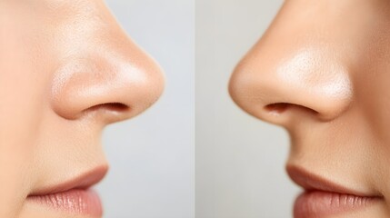 Obraz premium Close-up view of before-and-after nose job, focusing on symmetry and improved nose shape, Photorealistic, Bright Lighting, High Detail