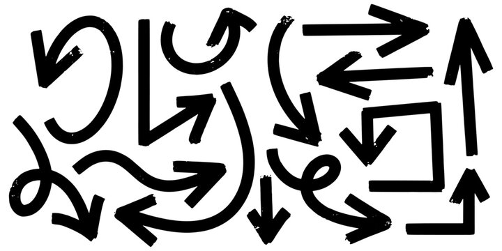Set of Hand drawn vector arrows doodle on white background. Bold brush drawn arrows. design element vector illustration.