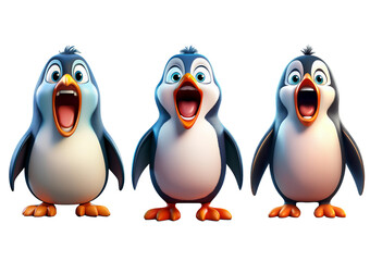 Fototapeta premium Collection Shouting cartoon penguin with an open mouth Isolated on transparent or white background