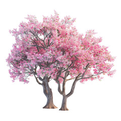 Pink Flowery Blossoming Trees Isolated on Transparent or White Background, PNG
