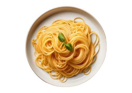 Spaghetti top view full length Isolated on transparent or white background