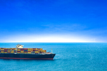 Aerial view of the freight shipping transport system cargo ship container. international...