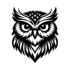 Fototapeta premium Vector logo of an owl head isolated on a white background. Can be used for logos, tattoos, emblems.